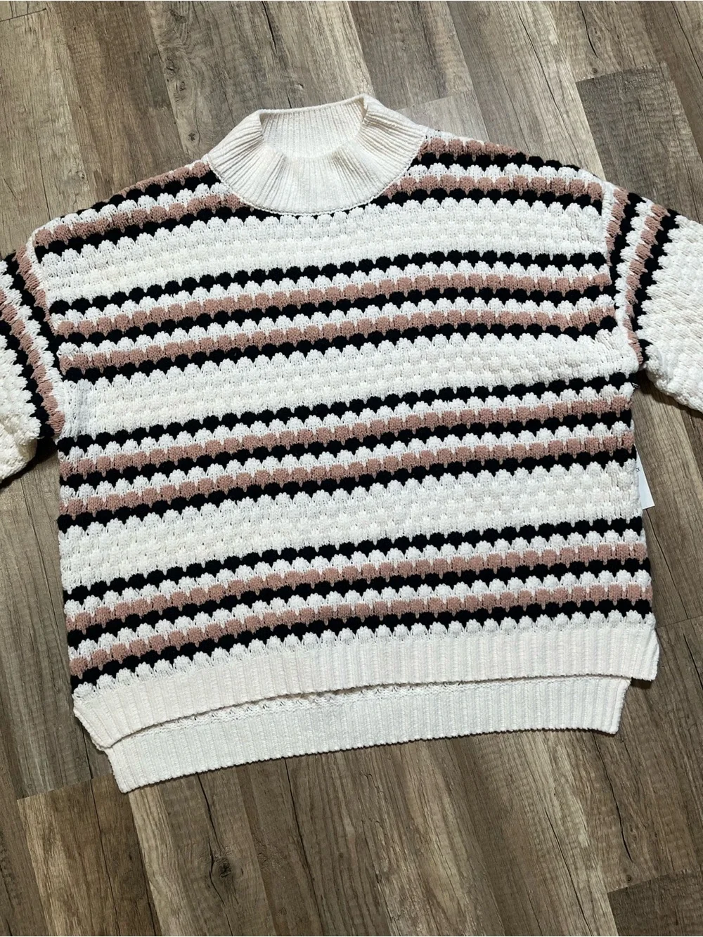 NWT Allison + Zoe Mock Neck Striped Textured Knit Sweater - Size L